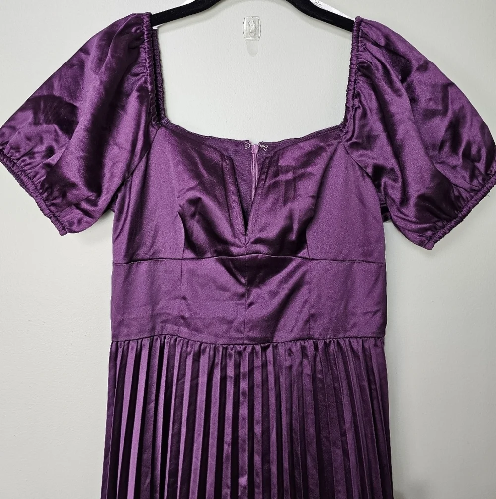 Lulus Flawless Forever Dark Purple Satin Pleated Midi Dress - Picture 8 of 13